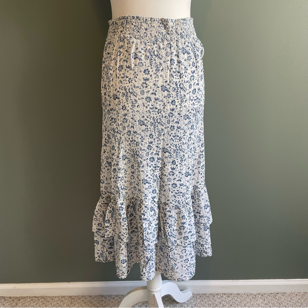 Urban Outfitters Hannah Floral Tiered Ruffle Midi Skirt